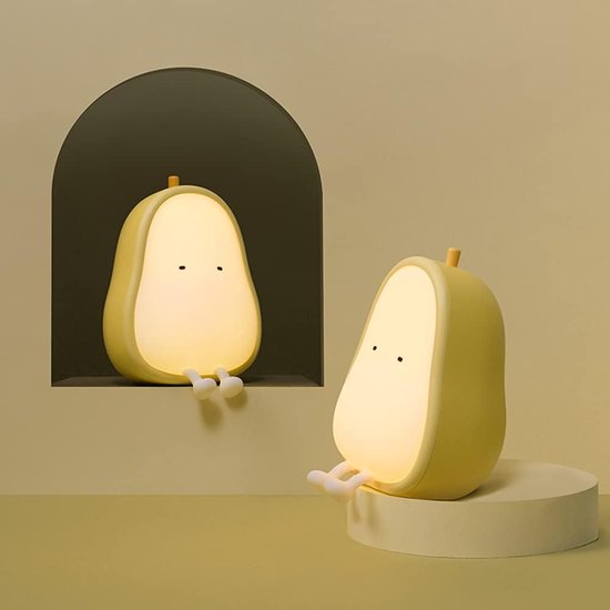Schattig peervormig siliconen nachtlampje, kinderkamerlampje, USB-oplaadbaar, ABS+PC-materiaal, decoratief slaapkamerlampje, driekleurig dimbaar.
