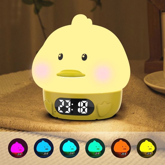 Schattige Bedside Wekker met Nachtlamp voor Kinderen - Oplaadbare Digitale Klok met Dual Alarms en 9 Kleuren