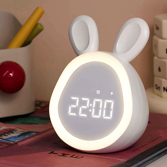 Schattige digitale wekker in de vorm van een konijn - wekker - kinderwekker - Stille klok - Warm LED-licht - Oplaadbaar - Timerfunctie van Alecto