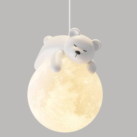 Schattige Hanglamp met 3D Maan Globe en Cartoon Konijn voor Kinderkamer van Merkloos