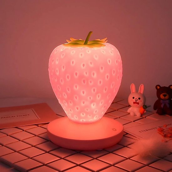 Schattige Kinder Nachtlamp Aardbei, Aanraakgevoelige Kleurwisselaar, LED Smiley van Merkloos