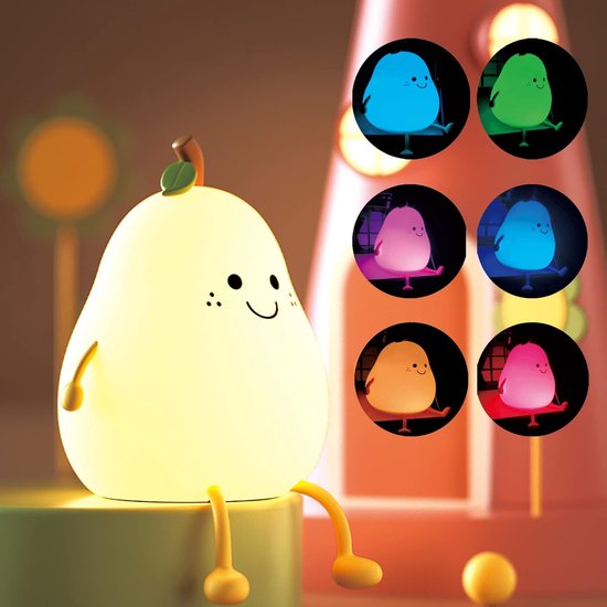 Schattige lamp voor kinderen - schattig nachtlampje - peervormig nachtlampje - siliconen nachtlampje - warme lamp 7 kleuren - USB-opladen - mini-tafellamp - slaapkamerdecoratie - kindercadeau - Babykamer verlichting van Merkloos