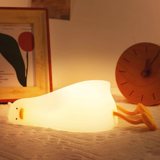 Schattige liggende eend nachtlamp voor kinderkamer - aanraakbediening, oplaadbaar en dimmer van Merkloos