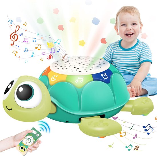 Schattige Schildpad Nachtlamp met Projector - 5 Natuurgeluiden Meerdere Projectiekleuren & 2 Snelheden - Educatief Speelgoed voor Baby en Kind - 20x21x7cm - Groen van CHOOLY
