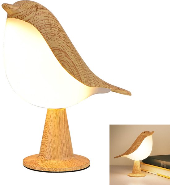 Schattige vogellamp – Bureaulamp voor kinderen – Creatief sfeerlicht voor naast het bed – 3 selecteerbare kleurtemperaturen – Houtafwerking
