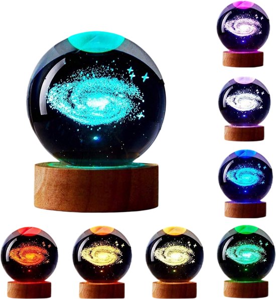 S&E 3D Solar System Kristallen Bol – LED Nachtlamp met Galaxy Design - Melkweg van S&E