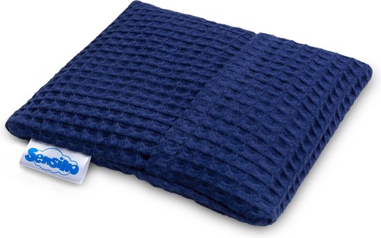 Sensillo Baby Premium Kersenpittenzak Wafel - 100% katoen - Kruik gevuld met Kersenpitten - 13 cm x 16 cm - Donkerblauw