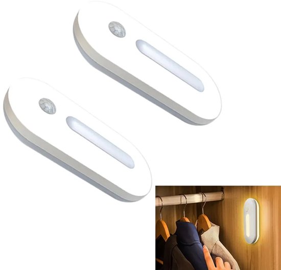 Sensorgestuurde nachtlampjes (2 stuks) – draadloos, magnetisch, oplaadbaar via USB, geschikt voor kinderkamers, kledingkasten en trapverlichting in de hal. van Merkloos