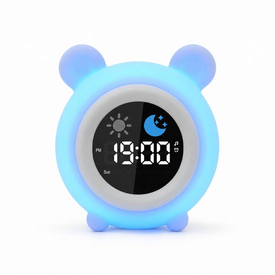 Sercano Slaaptrainer Kinderen Siliconen - Kinderwekker met Nachtlampje - Witte Ruis & 8 Geluiden - Valbestendig - Digitale Wekker - Tik voor 8 Kleuren - 1800mAh - Oplaadbaar