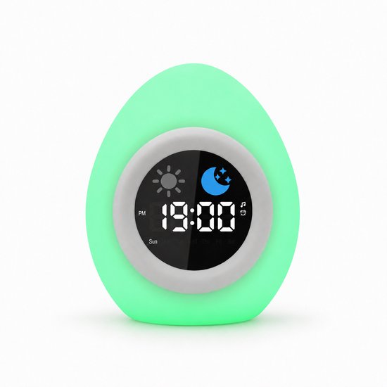 Sercano Slaaptrainer Kinderen Siliconen - Kinderwekker met Nachtlampje - Witte Ruis & 8 Geluiden - Valbestendig - Digitale Wekker - Tik voor 9 Kleuren - 1800mAh - Oplaadbaar