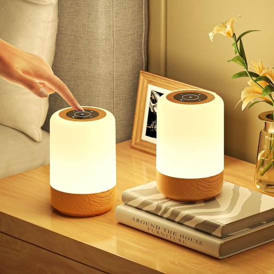 Set van 2 Dimbare Nachtkastlampjes met Aanraakbediening en 8 Kleuren van Bonvenon