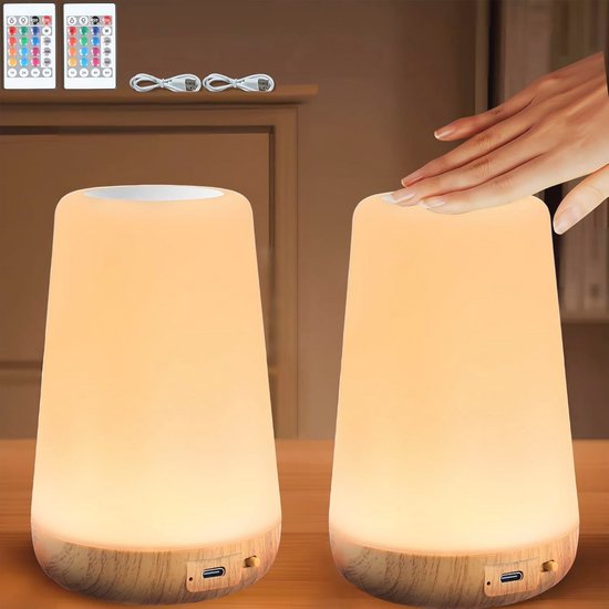 Set van 2 dimbare USB-oplaadbare led-bedlampjes met afstandsbediening en timer voor kinderkamer van Merkloos