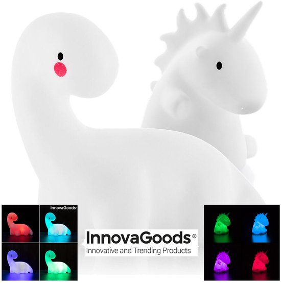 Set van 2 | Dino & Unicorn Lamp | Set van 2 Nacht Lampjes | Verschillende Kleuren | Veelkleurige LED-lampjes Innovagoods van Merkloos