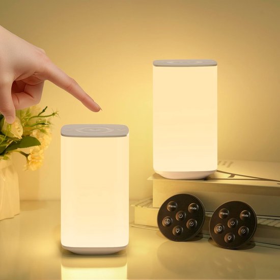 Set van 2 LED bedside lamps met afstandsbediening - 3000 mAh - dimbare touchscreen - warm/nature/wit licht en 3 RGB-modus - tafel lamp met timer voor kinderen en volwassenen