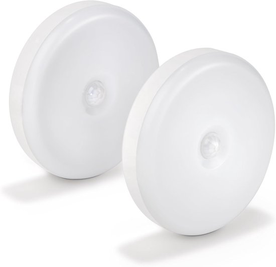 Set van 2 LED-nachtlampjes met bewegingssensor en schemersensor, batterij nachtlamp van wit kunststof, nachtlicht warm wit voor hal, slaapkamer en kinderkamer, IP40 van Brennenstuhl