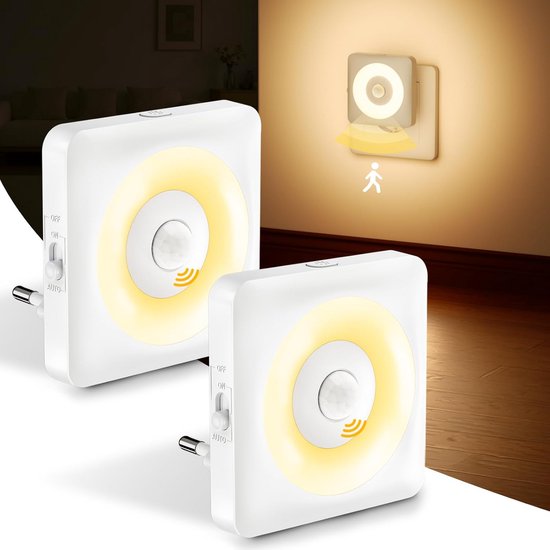 Set van 2 Nachtlampjes met Bewegingssensor en Schemerlicht - Stekkerlamp Warmwit