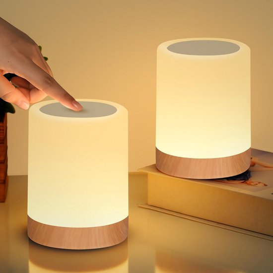 Set van 2 Oplaadbare Draadloze Nachtlampjes met Touch-Bediening en Dimbare Warm Licht van Merkloos