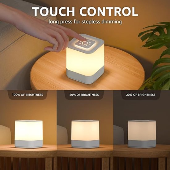 Set van 2 oplaadbare nachtlampjes met 3 standen, aanraakgevoelige dimbare LED-bureaulamp, werkt op batterijen, klein draadloos lampje, geschikt voor slaapkamer, op reis, in de badkamer en op cruiseschepen. van OxyLED