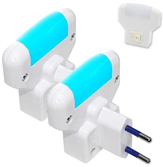 Set van 2 zachte blauwe led-nachtlampjes – Ideaal voor kinderkamer of hal – Nachtverlichting met aan/uit-knop – Compact en draagbaar