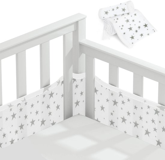 Set van 2 Zachte en Ademende Bedhekken met 10 Vaste Straps, Wasbaar, 340 cm x 30 cm + 160 cm x 30 cm, Ideaal voor Babybedjes en Veiligheid