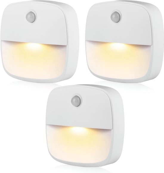 Set van 3 led-nachtlampjes - Nachtlampje - nachtlampje volwassenen - nachtlampje met bewegingssensor - Sensorlampje voor in de kast - Nachtlampje op batterijen - Draadloze nachtlampjesset - Slimme sensorlamp - ABS - Wit van Merkloos
