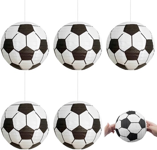 Set van 5 voetbal lampions 20 cm - Hängdecoratie voor kinderfeestjes en sportevenementen