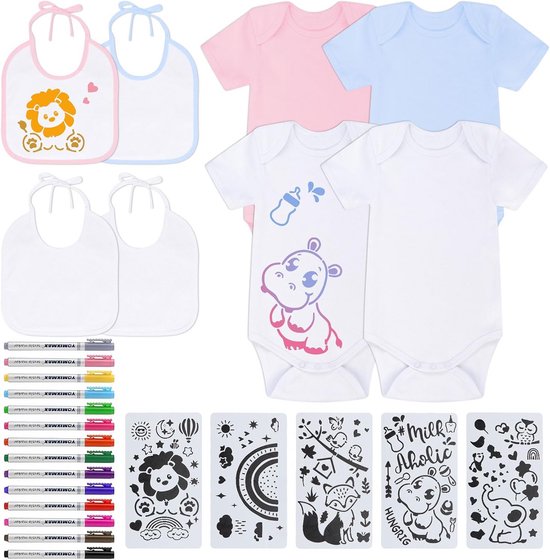 Set van 8 Baby Accessoires: Rompertjes en Slabbetjes om Zelf te Versieren