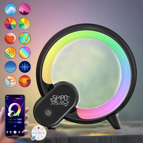 Sfeer Lamp - Wekker Licht - Ontspanning Creëren - App en Afstandsbediening - 30cm Hoog - Zwart