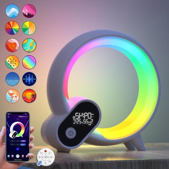 Sfeerlamp Wekker - Nachtlamp Speaker - Ontspannen Wakker Worden - Instelbare Kleuren - 90 Lampjes - Groen