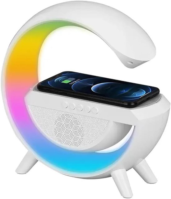 Sfeerlamp Wekker - Nachtlampje Oplader - Ontwaken Muziek Luisteren - Geïntegreerde Bluetooth Speaker - 23.5 cm Breed