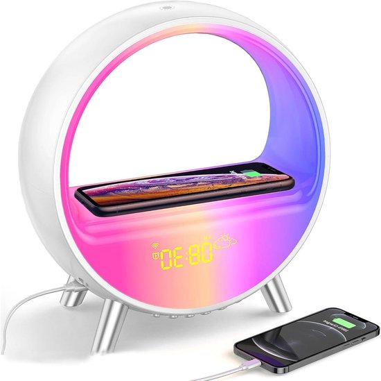 Sfeerlamp Wekker - Nachtlampje Oplader - Rustig Ontwaken - App en Stem Bediening - 22.6 cm - Wit