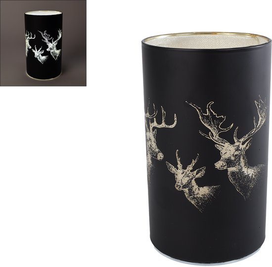 Sfeerverlichting LED Hert mat zwart glas decoratie 9x9x15cm.