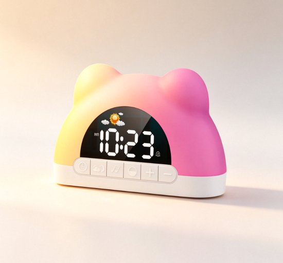 Sfeerwekker met RGB-verlichting, Spiegel Display, Type-C, 2 Wekkers, Kinderslot, Wake-up & Slaapfunctie voor Kinderen en Volwassenen