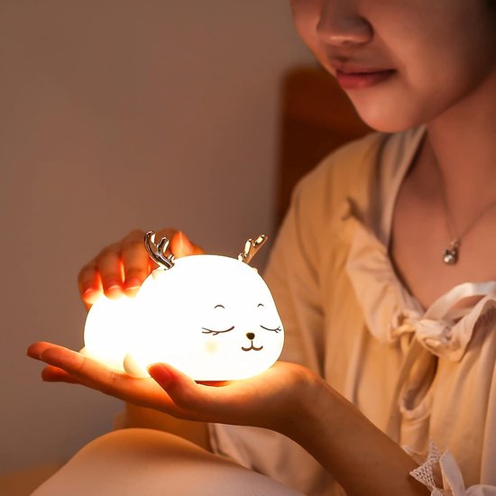 Siliconen Nachtlampje Kraanbediening Kinderlamp 1,5 W Zacht Siliconen Hertennachtlampje met Slimme Timing Warm Licht Draagbaar voor Slaapkamer Studeerkamer Kinderen [Energieklasse A]