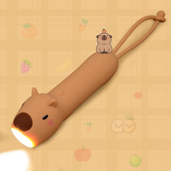 Siliconen zaklamp in de vorm van een capibara, oplaadbaar nachtlampje om op te hangen, Geschikt voor kamperen, nachtwandelingen en gezinsgebruik, draagbare zaklamp met dierenthema.