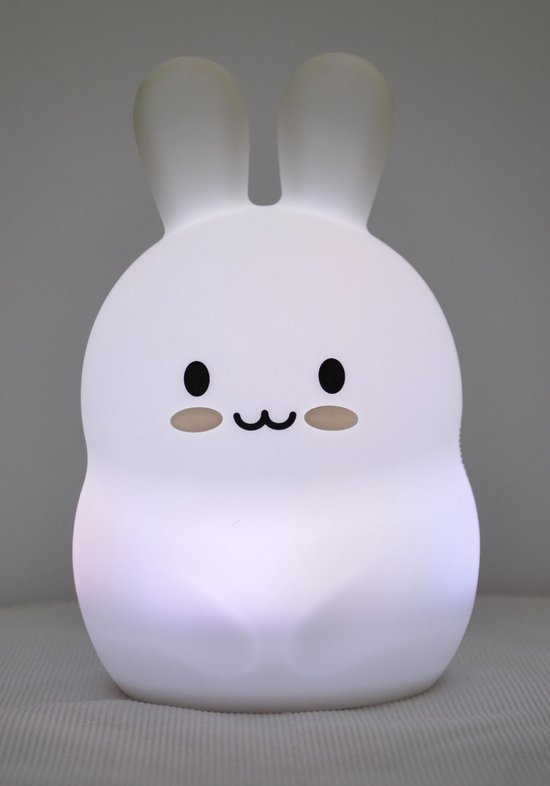 Simply for kids Nachtlamp Konijn LED zacht silicone 12 CM 9 kleuren met oplaadbare batterij oplaadkabel en afstandsbediening van Merkloos