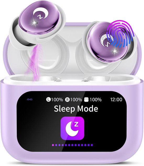 Slaaphoofdtelefoon - Bluetooth headset - Comfortabel slapen - Touchscreen bediening - 8.9 x 8 x 3.3 cm - Violet