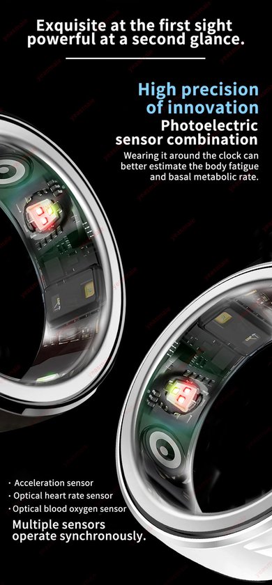 Slaaphulp Mode Gezondheid Monitoren NFC Smart Ring Hartslag Bloed Zuurstofthermometer Fitness Tracker Slimme Vinger Ring Digitale Ring Zilver Maat 23 van Merkloos