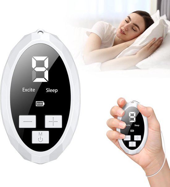 Slaaphulpapparaat, angstverlichting, draagbare slaaphulpmiddelen, oplaadbaar microstroomslaapinstrument met lcd-display, 2 modi, 9 verstelbare versnellingen voor verbeterde diepe slaap (wit)