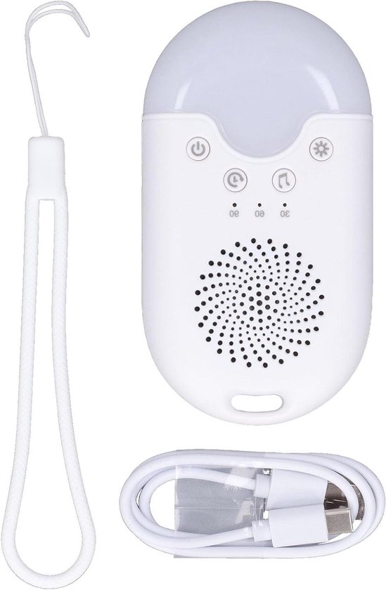 Slaapinstrument met witte ruis - Geluid machine - Rustgevende slaap - 21 rustgevende geluiden - 500 mAh batterij - Wit