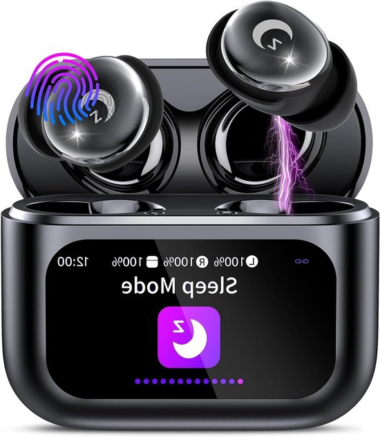 Slaapkoptelefoon - Draadloze oordopjes - Ontspannen luisteren - Touchscreen bediening - 48 uur batterij - Zwart