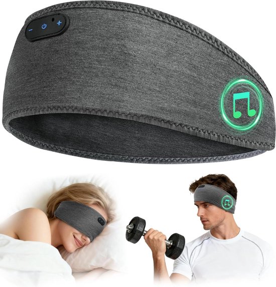 Slaapkoptelefoon met Bluetooth - Hoofdband koptelefoon Sport koptelefoon - Onverstoord slapen - Ademend bamboe-katoen - 16 uur batterij - Grijs van Merkloos