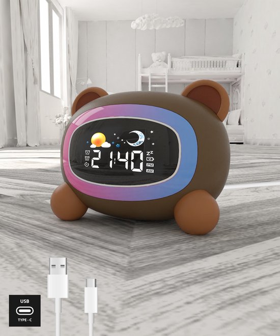 Slaaptrainer Beer – Nachtlampje kinderen - Kinderwekker bedraad - Slaapgeluiden - Incl. USB kabel en adapter van Merkloos