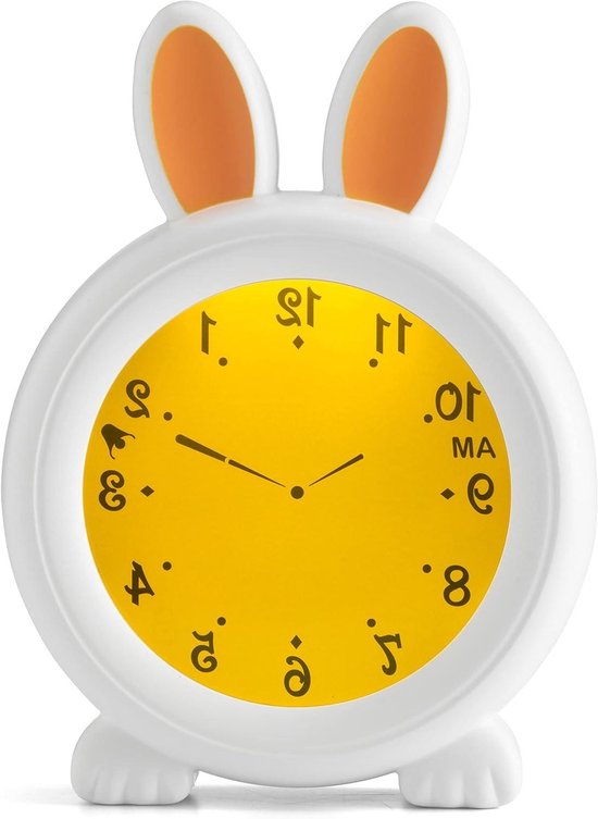 Slaaptrainer Kind - Nachtlamp Wekker - Kind Leren Klokkijken - Oplaadbaar Draadloos Ontwerp - Display Diameter 7.7cm - Wit Konijn