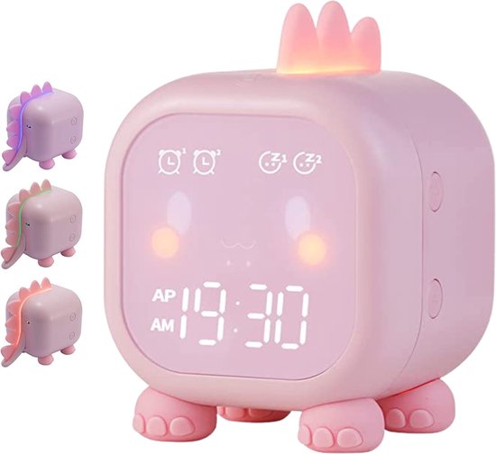 Slaaptrainer Kinderen - Kinderwekker - Nachtlampje Kinderen - Roze dino van Knister Junior