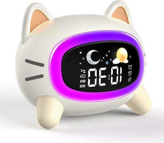 Slaaptrainer Kinderen Wekker - Maan en Zon Geluid Machine - Digitale Nachtlampje Klok - Batterij Aangedreven Slaaptrainer van Kiddeaux