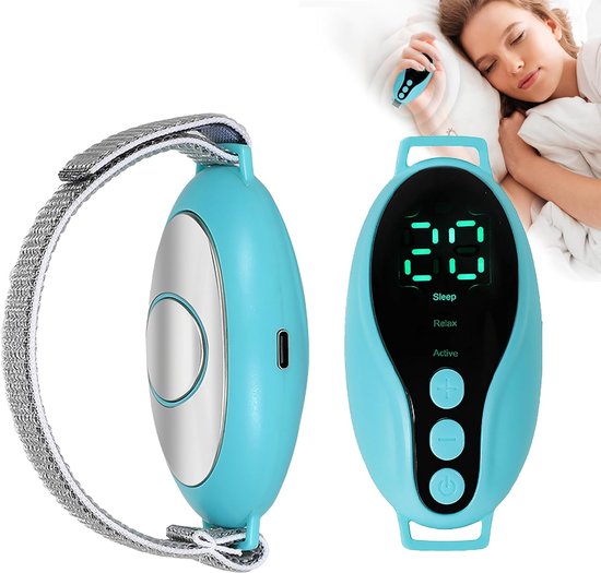 Slaaptrainer - Slaaphulpmiddel — Verlichting van angst door middel van microstroom en geluidsgolven — Met 2 standen en 20 intensiteitsniveaus — 150 mAh-batterij — Inclusief oplaadkabel van Merkloos