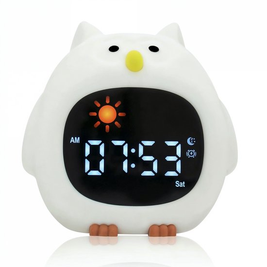 Slaaptrainer Uil - Kinderwekker - Nachtlampje met Dimfunctie - Rustgevende geluiden - Slaapritme trainer - Zeri van Merkloos