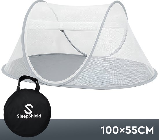 SleepShield - Baby Klamboe Tent - Pop-Up Muskietennet - Inclusief Opbergtas - 100x55x50cm - Grijs