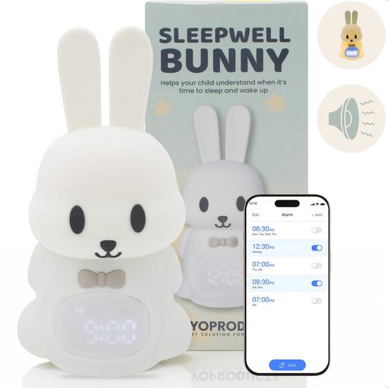Sleepwell Bunny - White Noise & App - Slaaptrainer Kinderen - Kinderwekker - Dimbaar Nachtlampje van Merkloos